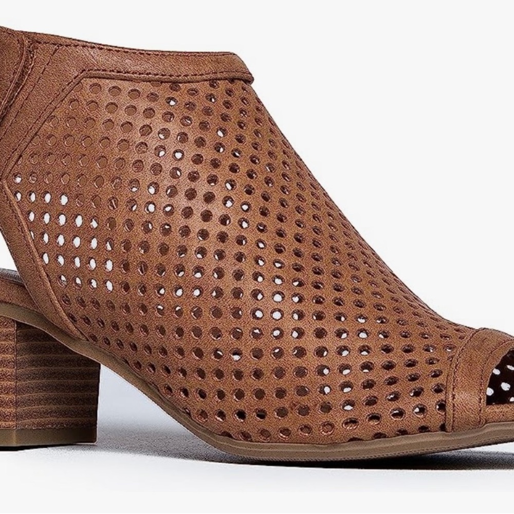 NEW J. Adams Booties for Women-Peep Toe Low Block Heel Velcro Strap Size 8.5